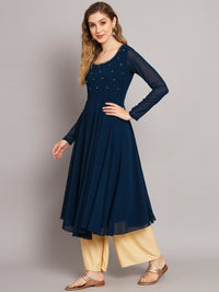 Thumbnail for Women Burgundy Ethnic Motifs Georgette Anarkali Kurta