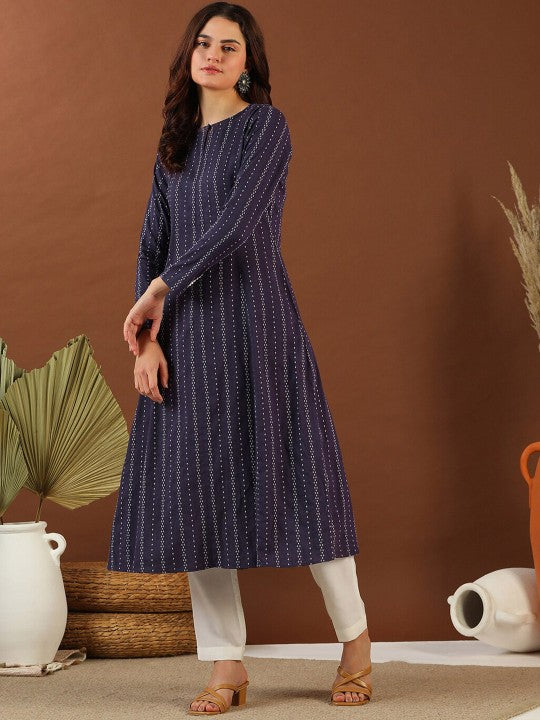 ethnic-woven-design-round-neck-panelled-cotton-a-line-kurta