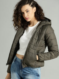 Thumbnail for Women Black Solid Puffer Jacket