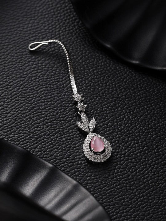 Silver-Plated-AD-Studded-Teardrop-Shaped-Maang-Tika