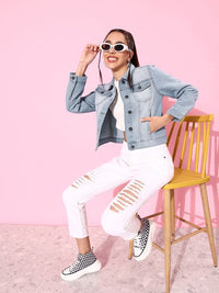 Thumbnail for the-life-co.-pure-cotton-solid-regular-denim-trucker-jacket