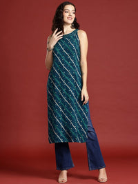 Thumbnail for leheriya-printed-halter-neck-thread-work-kurta