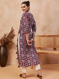Thumbnail for Floral Printed Round Neck Pure Cotton Straight Kurta