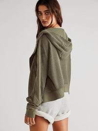 Thumbnail for green-self-design-hooded-bomber-jacket