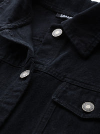 Thumbnail for women-black-solid-fringed-hem-denim-jacket