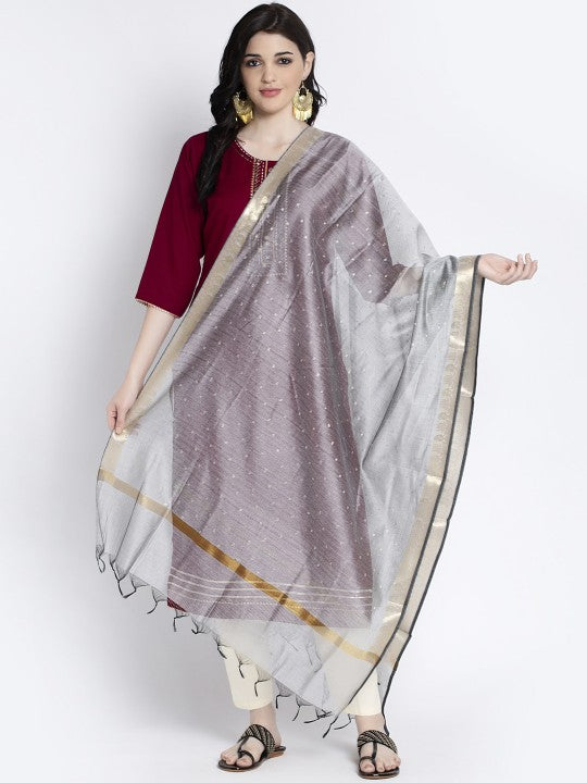 Women Off White & Gold-Coloured Printed Dupatta