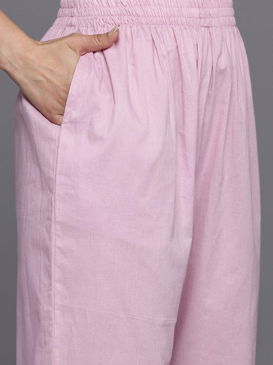 Floral Embroidered Thread Work Pure Cotton Kurta With Trousers & Dupatta
