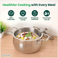 Thumbnail for Biryani Cooking Pot+ Glass Lid, Premium Quality, 3 Layer Thick Body, 100% Toxin