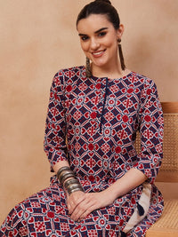 Thumbnail for Floral Printed Round Neck Pure Cotton Straight Kurta