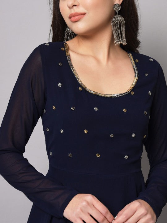 Women Burgundy Ethnic Motifs Georgette Anarkali Kurta