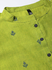 Thumbnail for women-green-&-navy-blue-woven-design-a-line-kurta