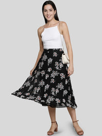 Thumbnail for Women Red & White Floral Printed A-Line Knee-Length Skirts