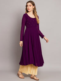 Thumbnail for women-burgundy-ethnic-motifs-georgette-anarkali-kurta