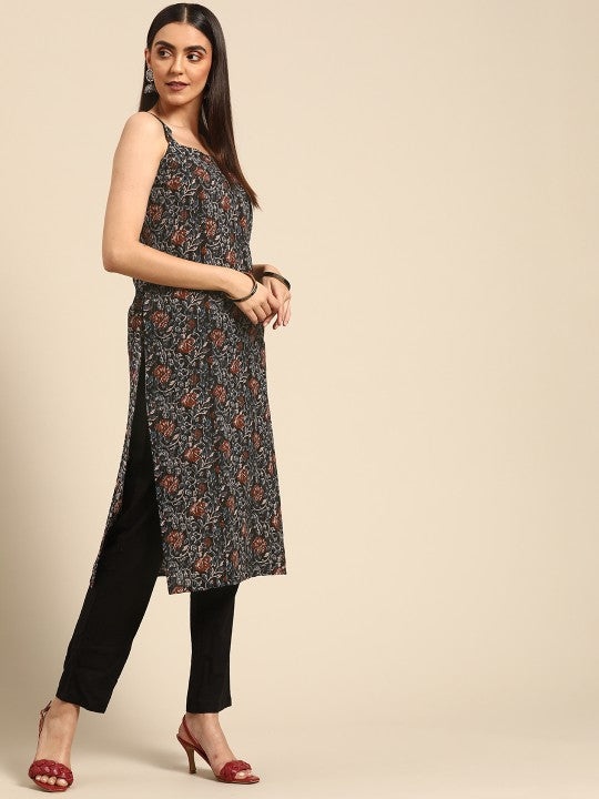 Women Pink & Magenta Printed Strappy Straight Kurta