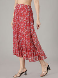 Thumbnail for women-red-&-white-floral-printed-a-line-knee-length-skirts