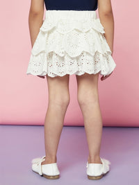 Thumbnail for girls-white-schiffli-printed-knee-length-flared-skirts