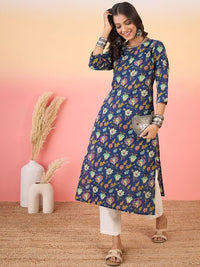 Thumbnail for Women Green & Red Floral Printed Pure Cotton Kurta