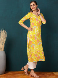 Thumbnail for floral-printed-v-neck-thread-work-straight-kurta