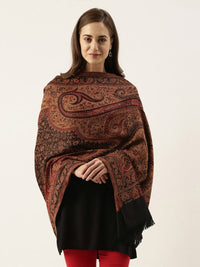 Thumbnail for Women Red Woven Design Jamawar Shawl