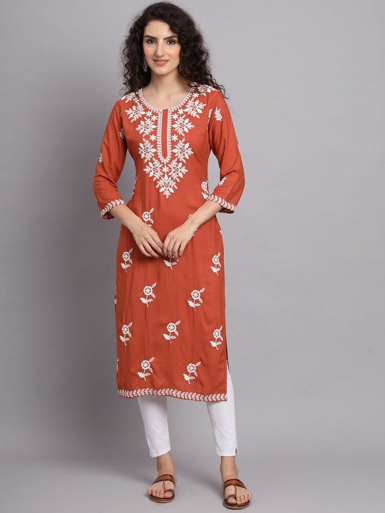 Floral Embroidered Straight Kurta