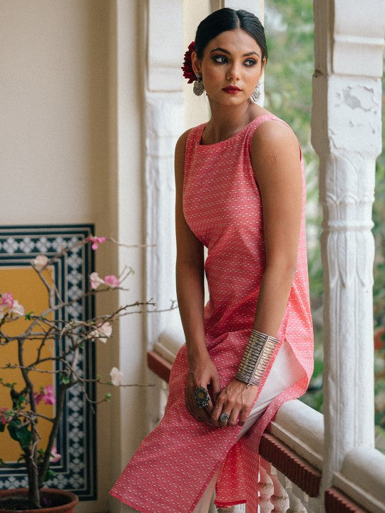 Women Ethnic Motifs Printed Kantha Work Dobby Kurta