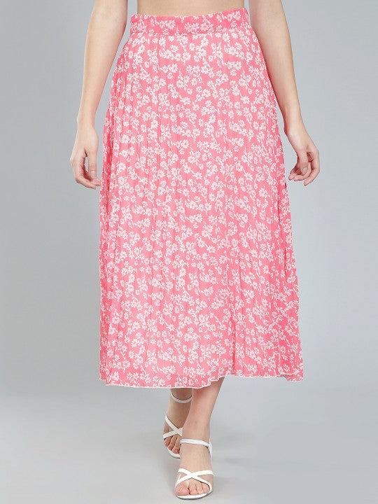 Women Red & White Floral Printed A-Line Knee-Length Skirts
