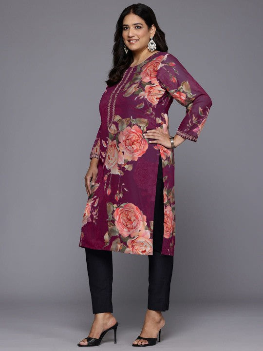 Plus Size Floral Printed Georgette Kurta