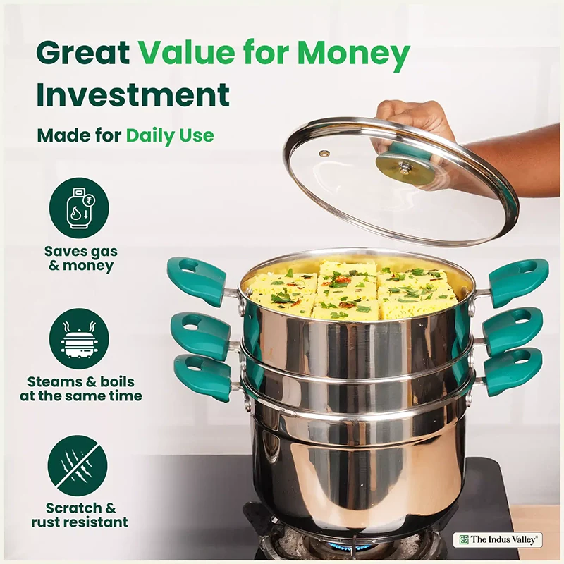 Veg Steaming Set, 3 Pots, 21cm