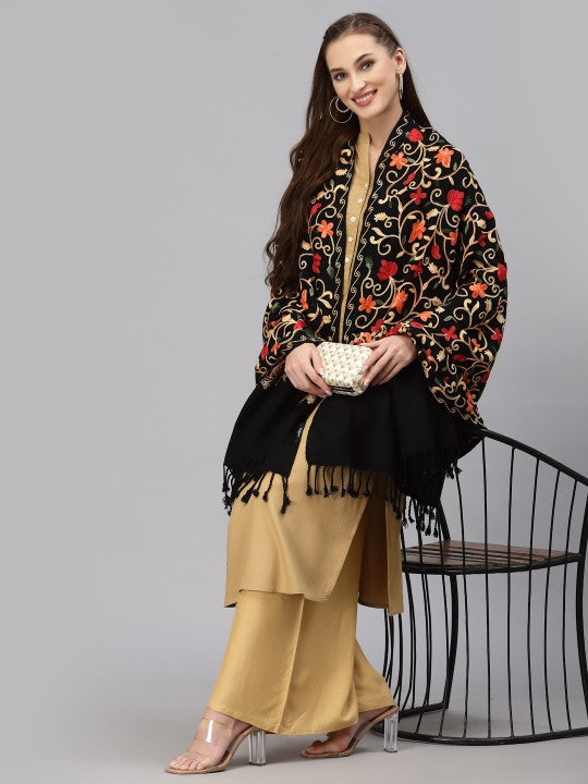 Women Off-White Floral Embroidered Shawl