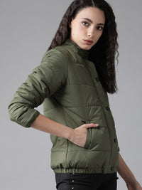 Thumbnail for women-olive-green-solid-padded-jacket
