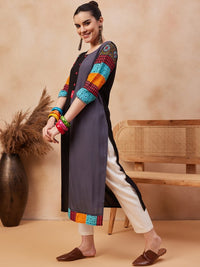 Thumbnail for Floral Printed Round Neck Pure Cotton Straight Kurta