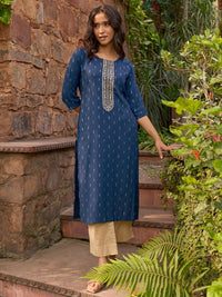 Thumbnail for floral-yoke-design-thread-work-dobby-kurta