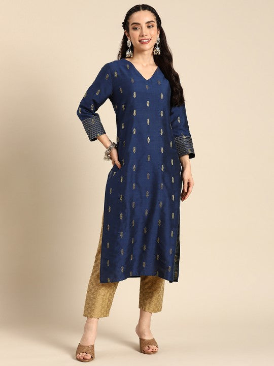Women Green & Gold-Toned Ethnic Motifs Dobby Kurta