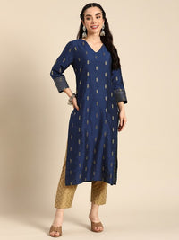 Thumbnail for Women Green & Gold-Toned Ethnic Motifs Dobby Kurta