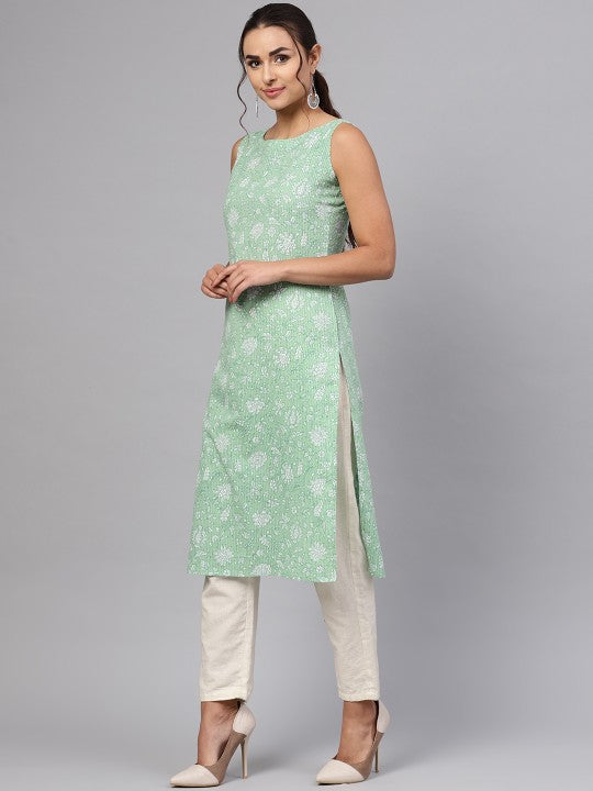 Women Ethnic Motifs Printed Kantha Work Dobby Kurta