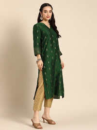 Thumbnail for women-green-&-gold-toned-ethnic-motifs-dobby-kurta