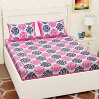 Thumbnail for vamika-printed-cotton-white-&-pink-flower-design-bedsheet-with-pillow-covers-(leoc_ppnkc_p