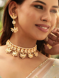 Thumbnail for 22k-Gold-Plated-Pearl-Beaded-Kundan-Choker-Jewellery-Set