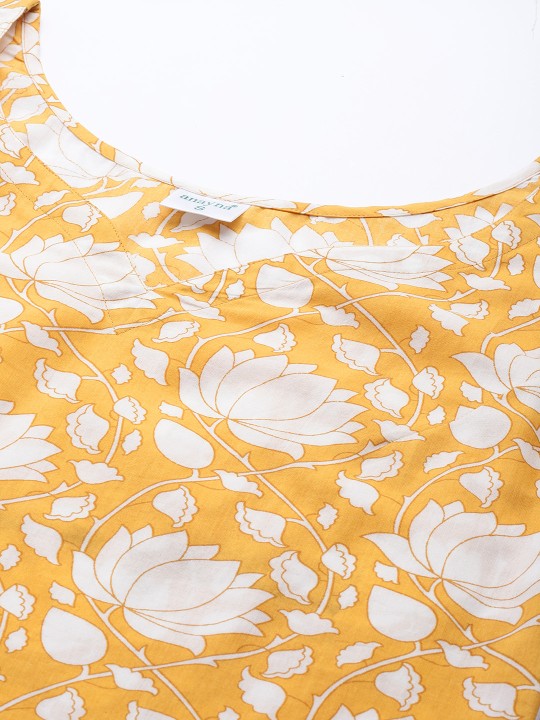women-yellow-&-white-pure-cotton-floral-printed-floral-kurta