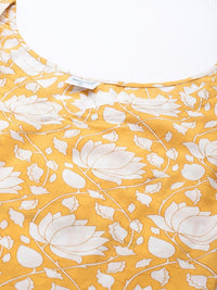 Thumbnail for women-yellow-&-white-pure-cotton-floral-printed-floral-kurta
