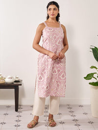 Thumbnail for Women Pink & Magenta Printed Strappy Straight Kurta