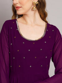 Thumbnail for women-burgundy-ethnic-motifs-georgette-anarkali-kurta
