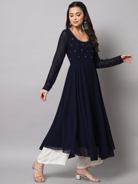 Thumbnail for Women Burgundy Ethnic Motifs Georgette Anarkali Kurta
