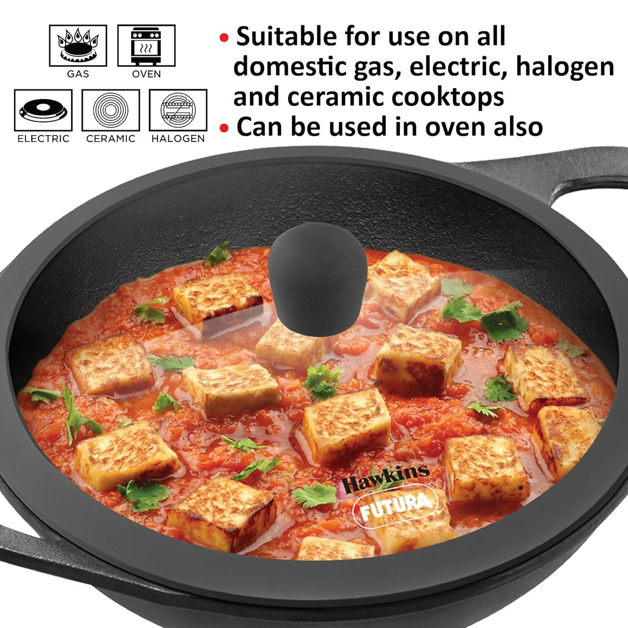 Hawkins Futura Cast Iron Nonstick Kadai with Glass Lid