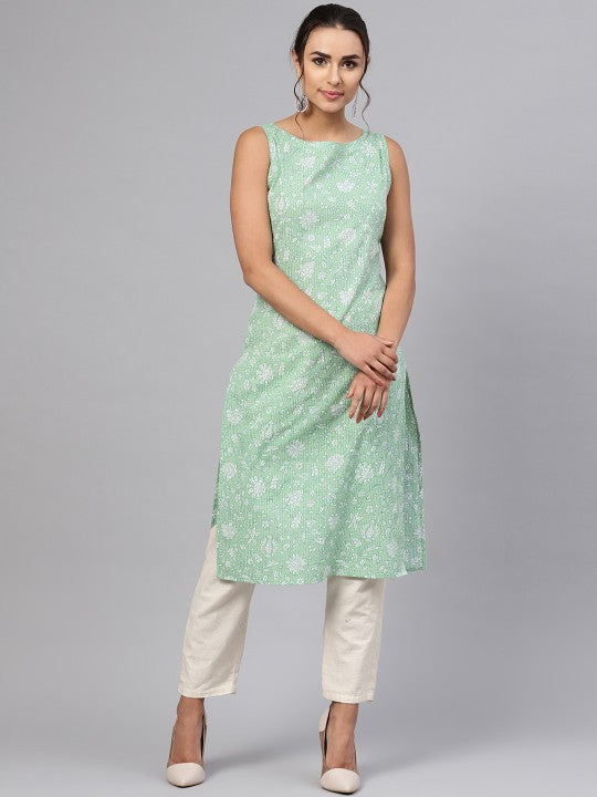 Women Ethnic Motifs Printed Kantha Work Dobby Kurta