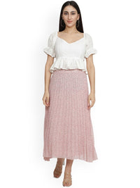 Thumbnail for Women Red & White Floral Printed A-Line Knee-Length Skirts