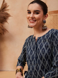 Thumbnail for Floral Printed Round Neck Pure Cotton Straight Kurta