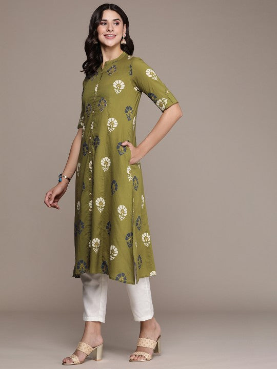 women-ethnic-motifs-printed-sequinned-cotton-kurta