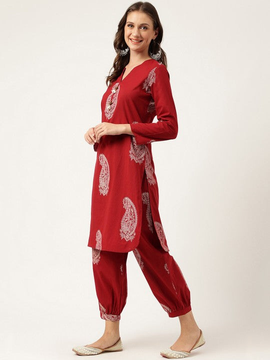Paisley Printed Pure Cotton Straight Kurta with Trousers