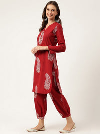 Thumbnail for Paisley Printed Pure Cotton Straight Kurta with Trousers